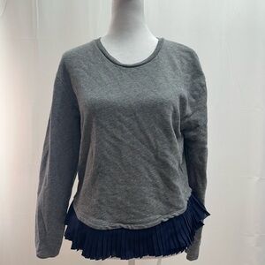 J. Crew Gray Sweatshirt with Navy Pleated Hem S